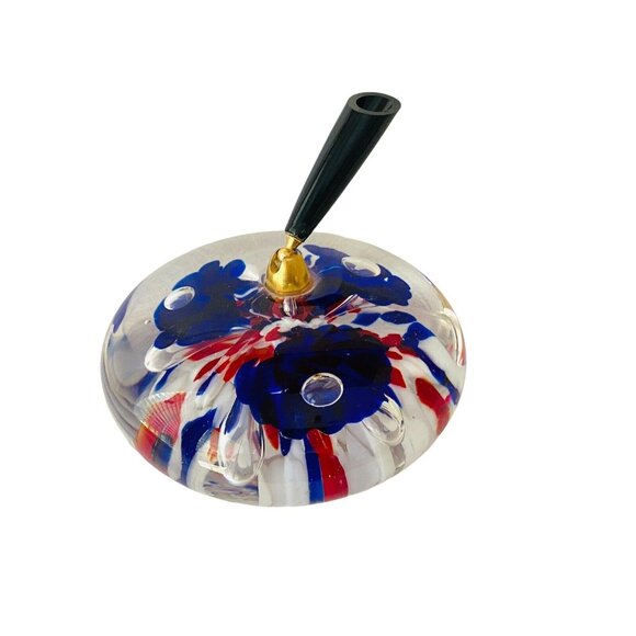 Vtg Joe Rice Glass Blown Paperweight 2002 Red White Blue Pen Holder Patriotic - Picture 9 of 12